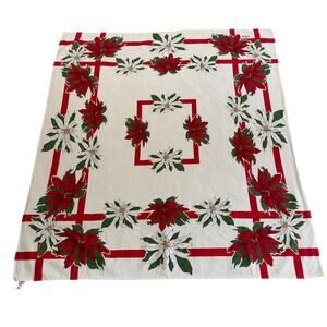 Vintage Vera Neumann Small Christmas Tablecloth Poinsettias 48x53" 100% Cotton